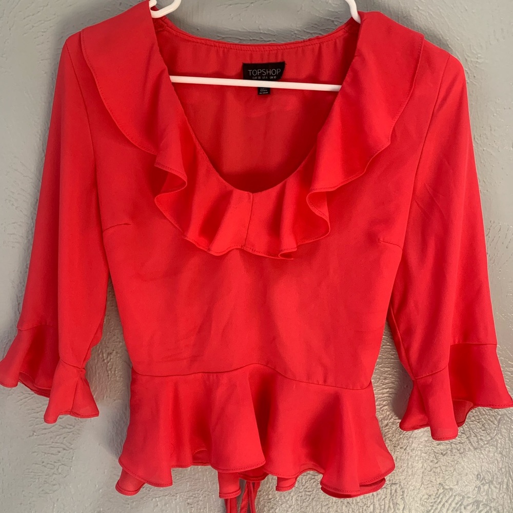 TopShop Orange Wraptie Flowy Blouse